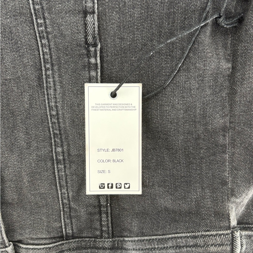 Judy Blue Black Gray Fringe Denim Jacket - Picture 7 of 11